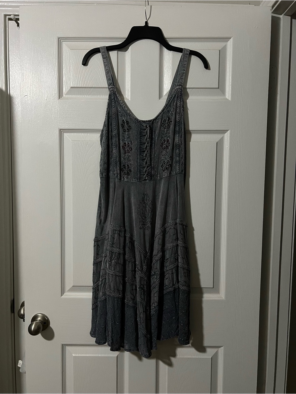 Gray Embroidered Sleeveless Mini Dress